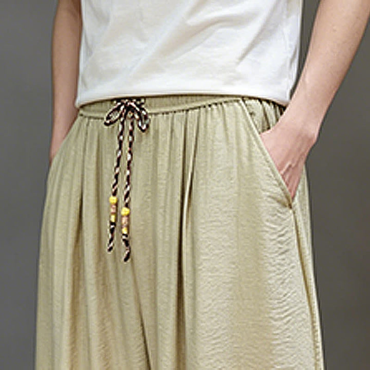 Buddha Stones Summer Casual Minimalist Drawstring Solid Cropped Pants Men's Harem Pants With Pocket - image 41