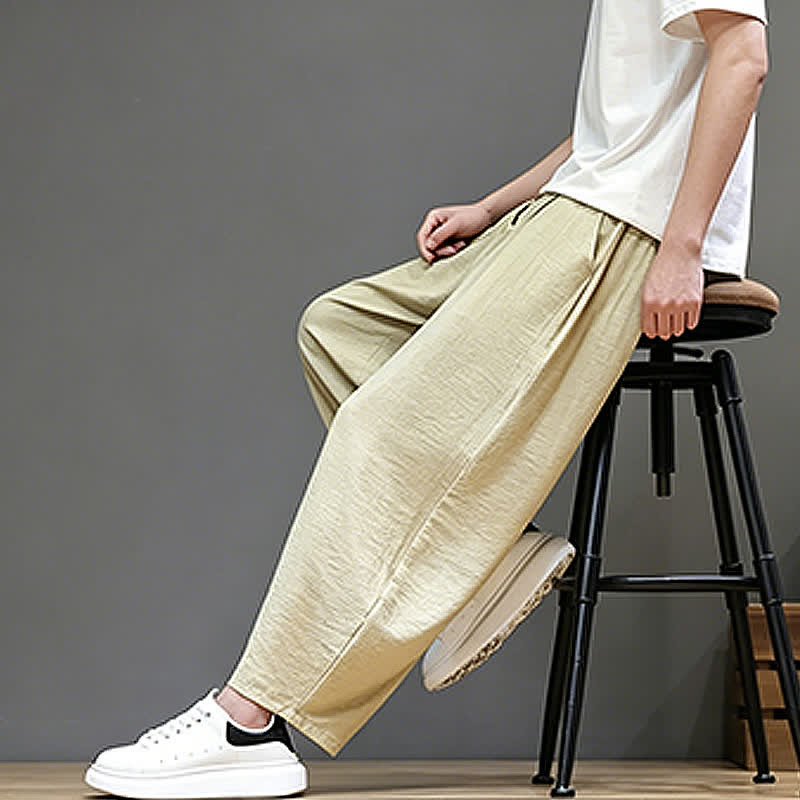 Buddha Stones Summer Casual Minimalist Drawstring Solid Cropped Pants Men's Harem Pants With Pocket - image 38