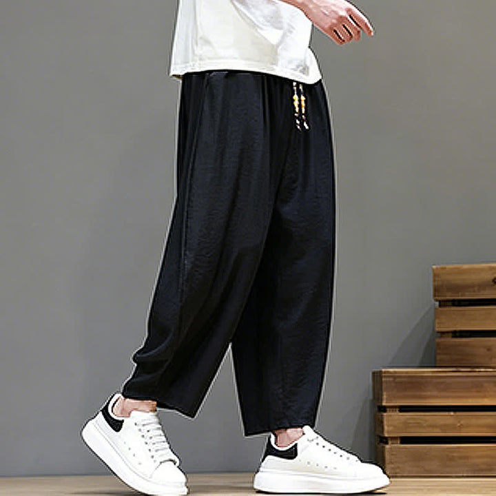 Buddha Stones Summer Casual Minimalist Drawstring Solid Cropped Pants Men's Harem Pants With Pocket - image 16