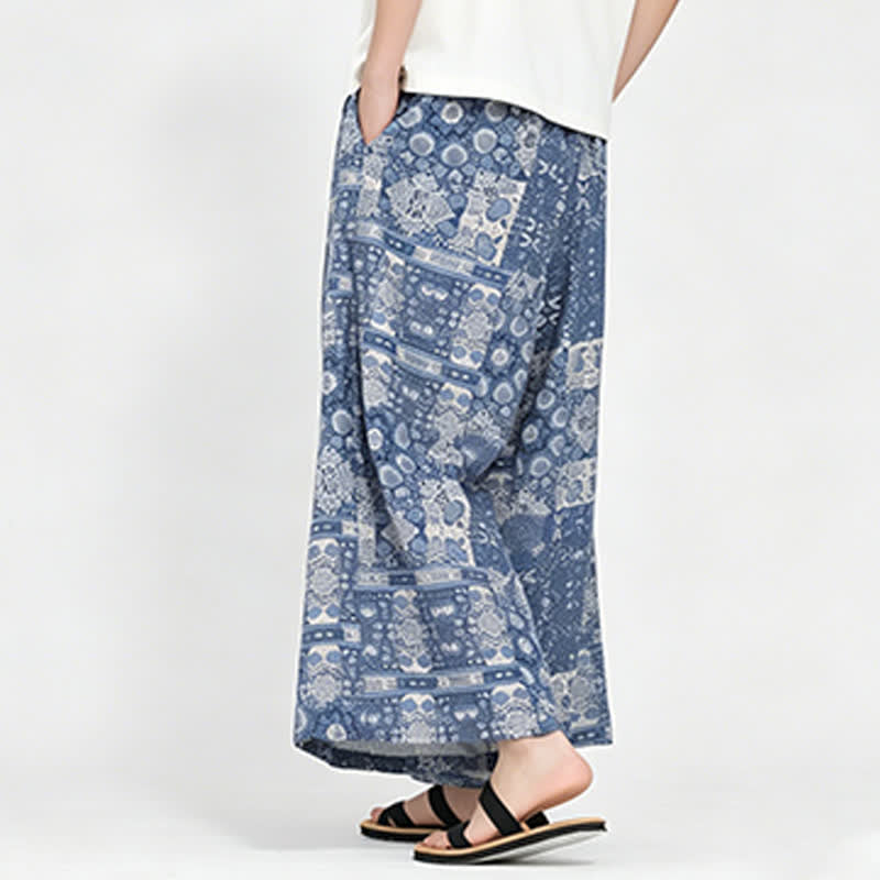 Buddha Stones Summer Boho Casual Drawstring Floral Capri Pants Men's Wide Leg Pants With Pocket - image 1