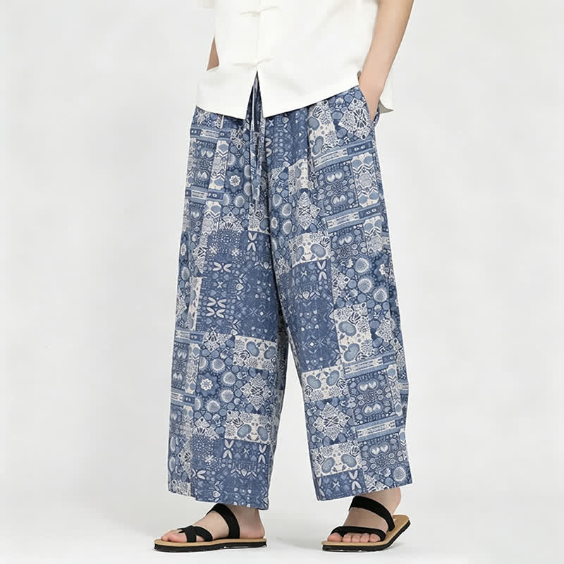 Buddha Stones Summer Boho Casual Drawstring Floral Capri Pants Men's Wide Leg Pants With Pocket - image 3