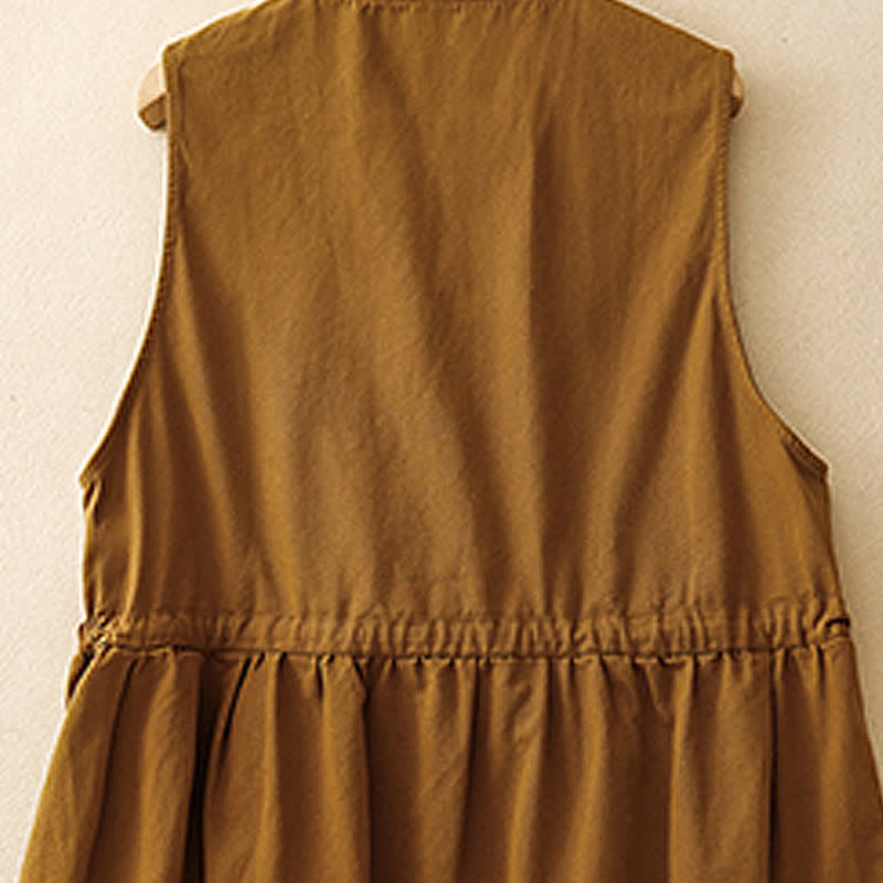 Buddha Stones Summer Casual Vintage Button-Up Drawstring Solid Tank Top Women's Sleeveless Shirts - image 20