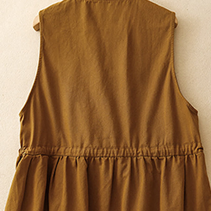 Buddha Stones Summer Casual Vintage Button-Up Drawstring Solid Tank Top Women's Sleeveless Shirts - image 20
