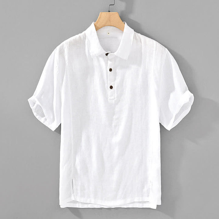 Buddha Stones Summer Casual Minimalist Button-Up Solid Linen Men's Short Sleeve Shirts - White - US/UK/AU44，EU54 (4XL) - image 8