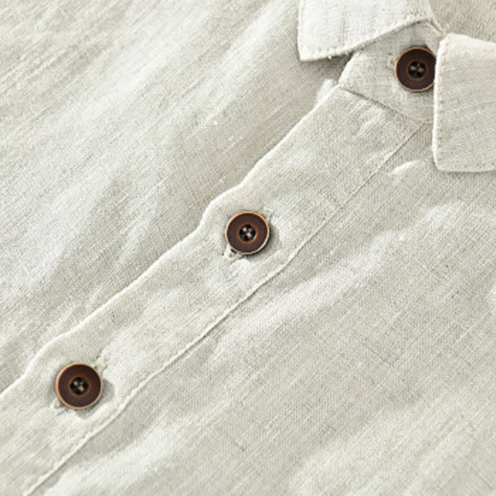 Buddha Stones Summer Casual Minimalist Button-Up Solid Linen Men's Short Sleeve Shirts - image 5