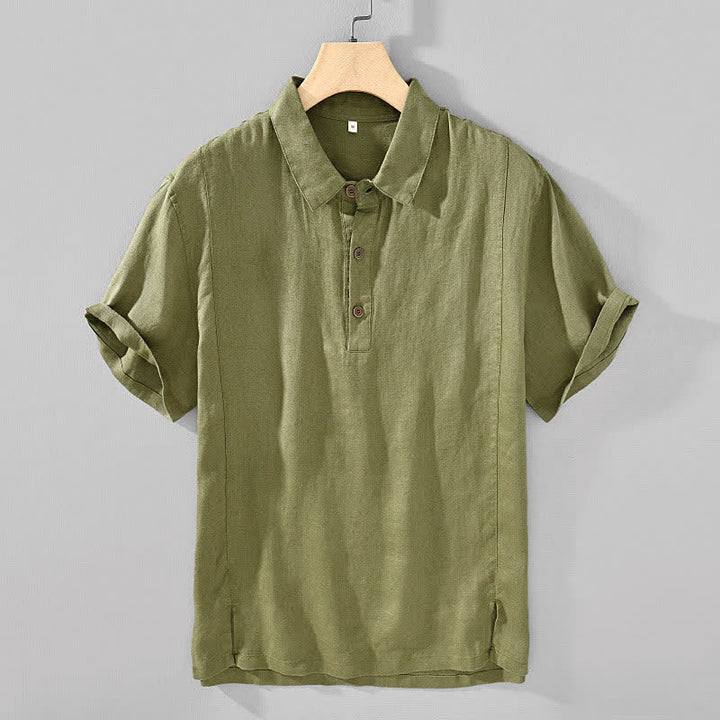 Buddha Stones Summer Casual Minimalist Button-Up Solid Linen Men's Short Sleeve Shirts - OliveDrab - US/UK/AU44，EU54 (4XL) - image 12