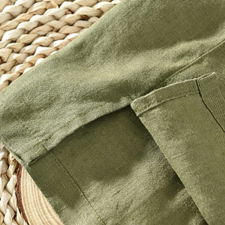 Buddha Stones Summer Casual Minimalist Button-Up Solid Linen Men's Short Sleeve Shirts - image 15