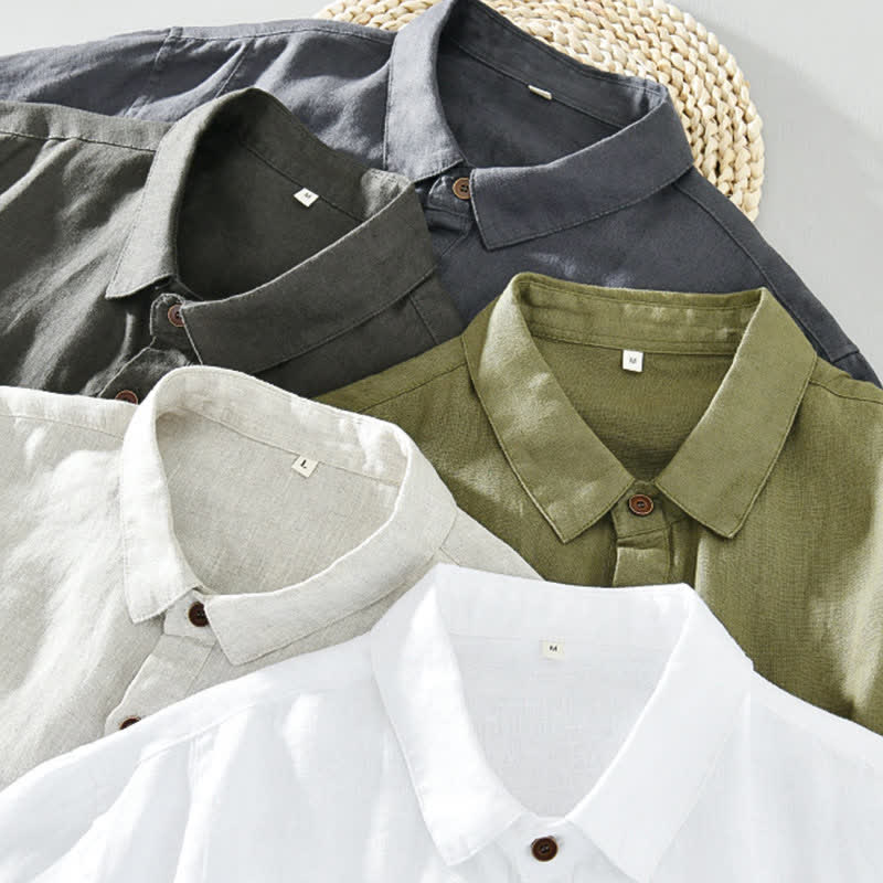 Buddha Stones Summer Casual Minimalist Button-Up Solid Linen Men's Short Sleeve Shirts - image 19