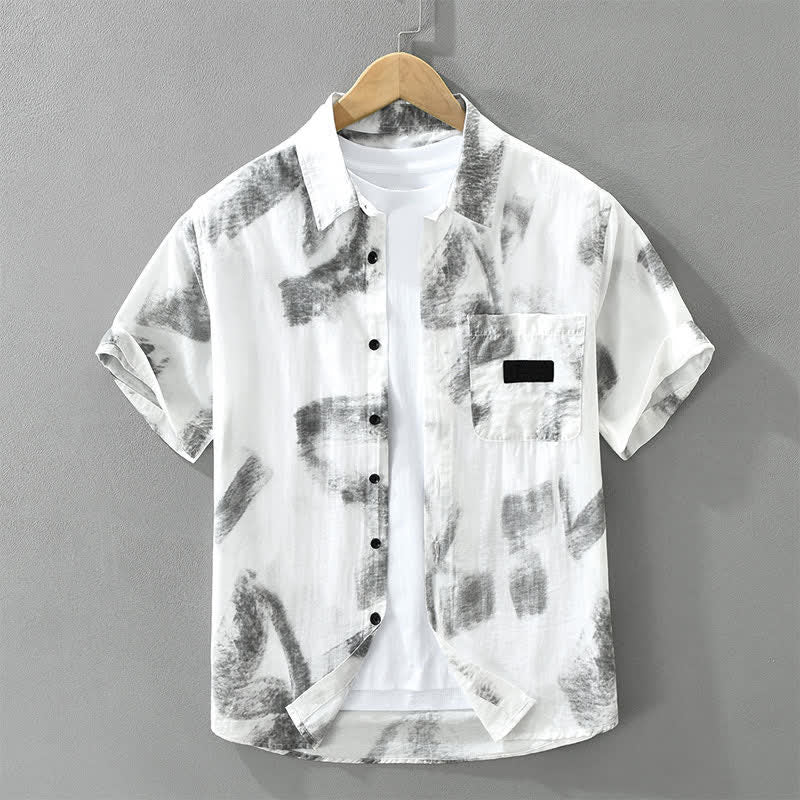 Buddha Stones Summer Casual Button-Up Abstract Men's Short Sleeve Shirts With Pocket - WhiteSmoke - US/UK/AU42, EU52 (3XL) - image 0