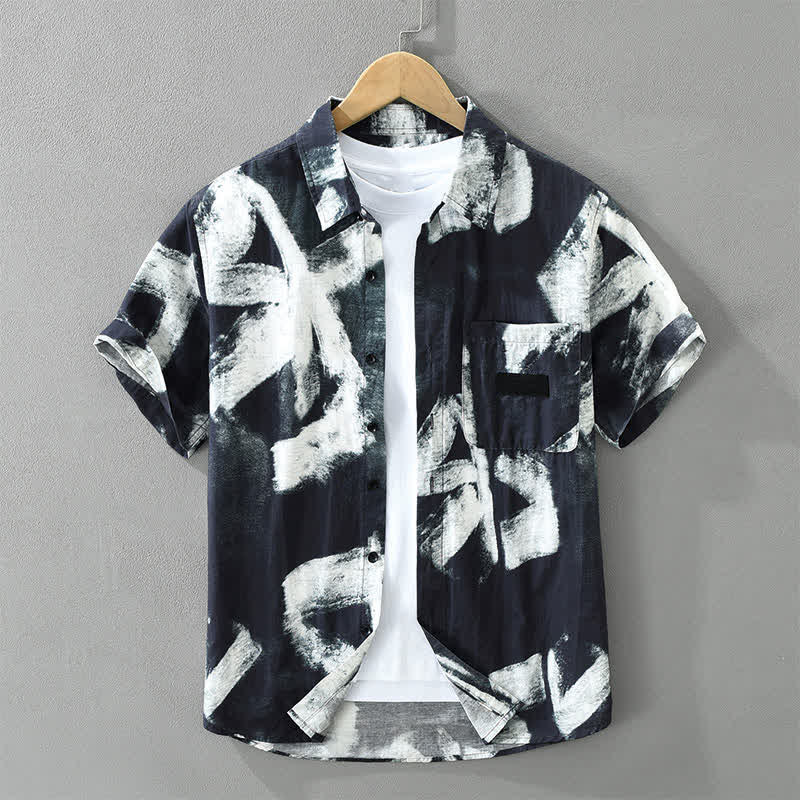 Buddha Stones Summer Casual Button-Up Abstract Men's Short Sleeve Shirts With Pocket - MidnightBlue - US/UK/AU42, EU52 (3XL) - image 10