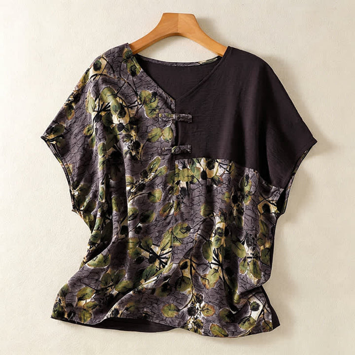 Buddha Stones Summer Casual Vintage Tang Style Pankou Floral Sunflowers Women's Short Sleeve Shirts - Sienna - US4-12, UK/AU8-16, EU36-44 (F) - image 9