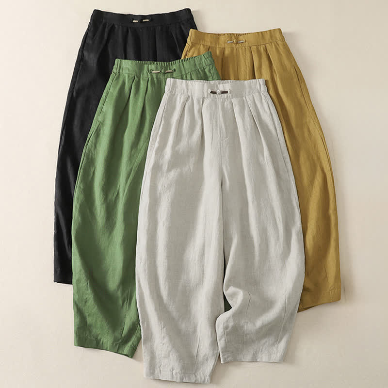 Buddha Stones Summer Casual Minimalist Solid Cropped Pants Pleated Women's Harem Pants With Pockets - image 21