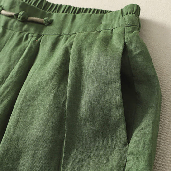 Buddha Stones Summer Casual Minimalist Solid Cropped Pants Pleated Women's Harem Pants With Pockets - image 15