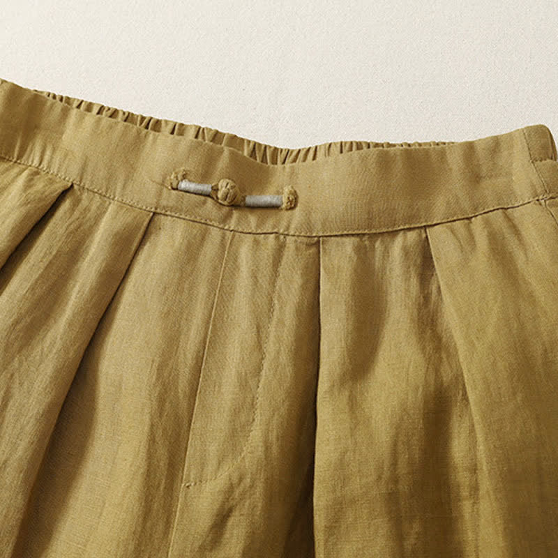 Buddha Stones Summer Casual Minimalist Solid Cropped Pants Pleated Women's Harem Pants With Pockets - image 18