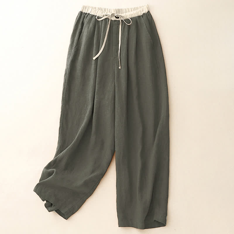 Buddha Stones Summer Casual Minimalist Drawstring Solid Ankle Pants Women's Straight Leg Pants With Pockets - DarkOliveGreen - US8-10, UK/AU12-14, EU40-42 (2XL) - image 4