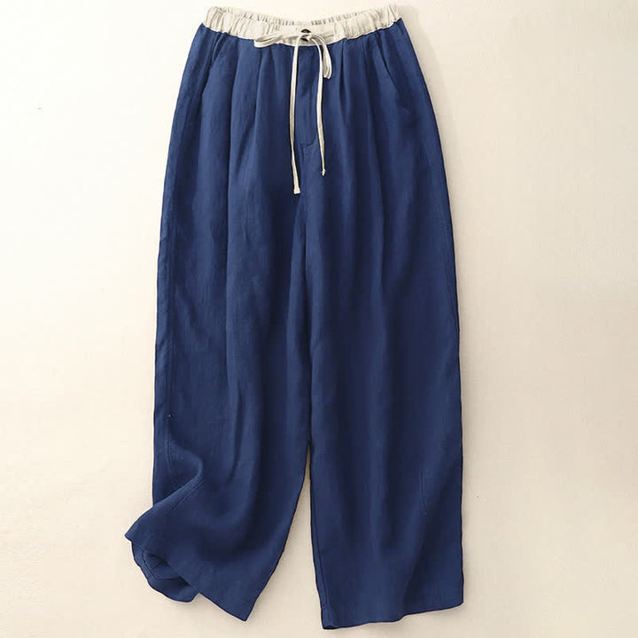 Buddha Stones Summer Casual Minimalist Drawstring Solid Ankle Pants Women's Straight Leg Pants With Pockets - MidnightBlue - US8-10, UK/AU12-14, EU40-42 (2XL) - image 0