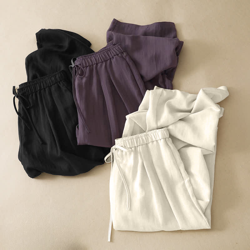 Buddha Stones Summer Casual Minimalist Drawstring Solid Long Pants Women's Tapered Pants With Pockets - image 19
