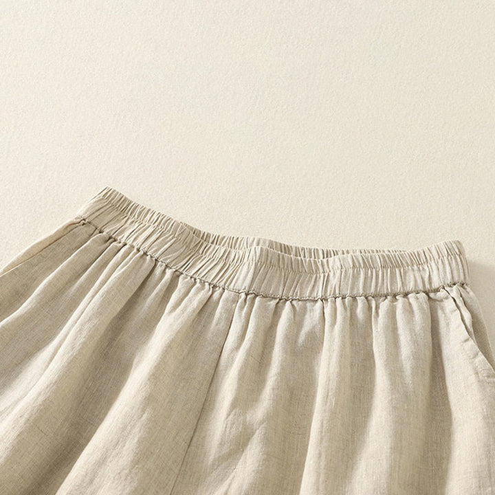 Buddha Stones Summer Casual Vintage Solid Elastic Waist Ruffled Hem Women's Shorts With Pockets - image 22