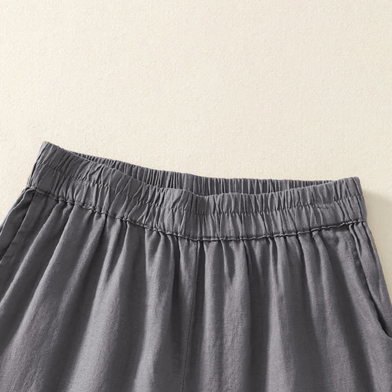 Buddha Stones Summer Casual Vintage Solid Elastic Waist Ruffled Hem Women's Shorts With Pockets - image 14
