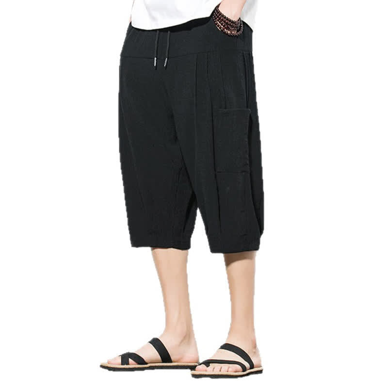 Buddha Stones Summer Casual Minimalist Drawstring Solid Men's Cropped Pants With Pocket - image 14