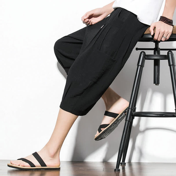 Buddha Stones Summer Casual Minimalist Drawstring Solid Men's Cropped Pants With Pocket - image 16