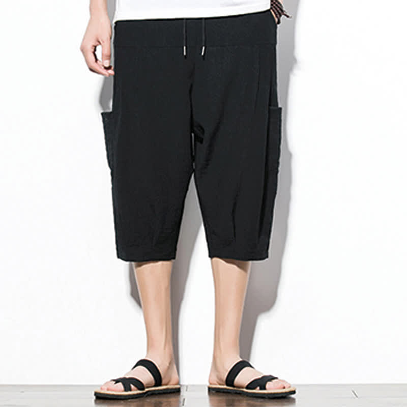 Buddha Stones Summer Casual Minimalist Drawstring Solid Men's Cropped Pants With Pocket - image 15