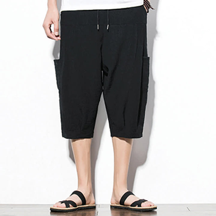 Buddha Stones Summer Casual Minimalist Drawstring Solid Men's Cropped Pants With Pocket - image 15