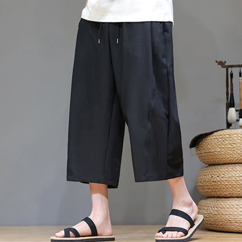Buddha Stones Summer Casual Minimalist Drawstring Solid Men's Cropped Pants With Pocket - image 13