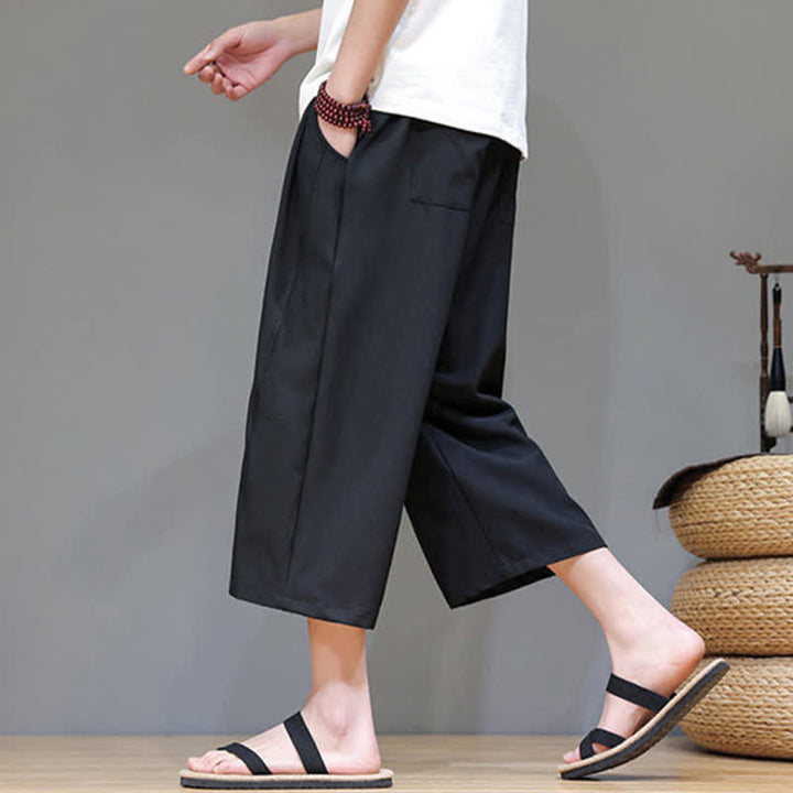 Buddha Stones Summer Casual Minimalist Drawstring Solid Men's Cropped Pants With Pocket - image 18