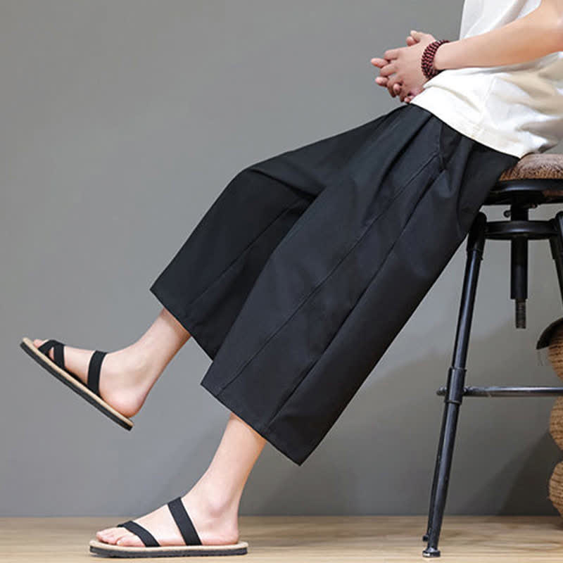 Buddha Stones Summer Casual Minimalist Drawstring Solid Men's Cropped Pants With Pocket - Black - US/UK/AU48, EU58 (5XL) - image 12