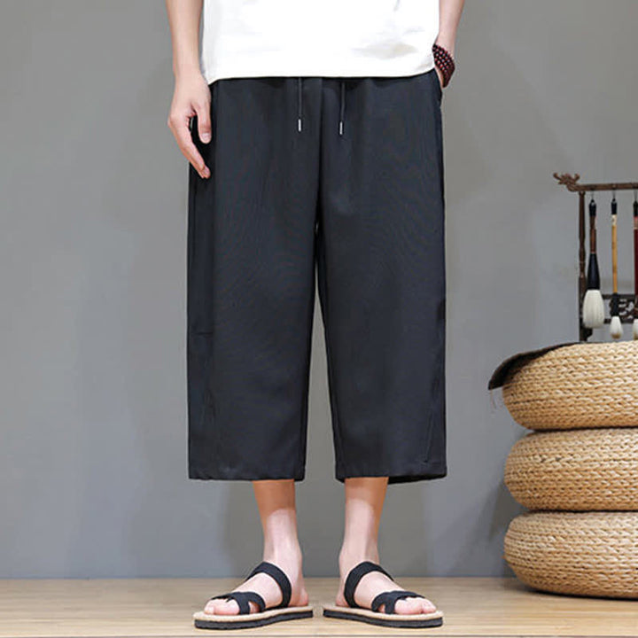 Buddha Stones Summer Casual Minimalist Drawstring Solid Men's Cropped Pants With Pocket - image 14
