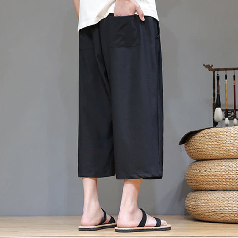 Buddha Stones Summer Casual Minimalist Drawstring Solid Men's Cropped Pants With Pocket - image 16