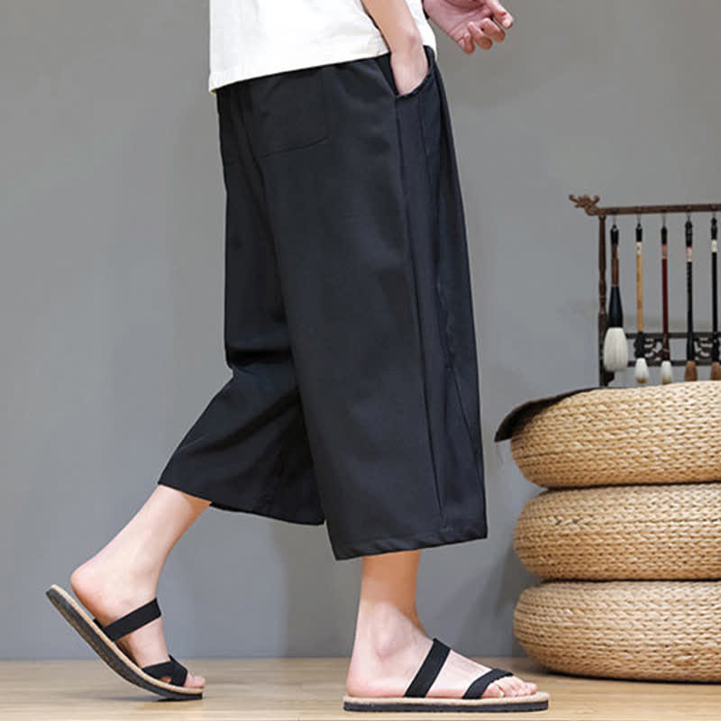 Buddha Stones Summer Casual Minimalist Drawstring Solid Men's Cropped Pants With Pocket - image 17