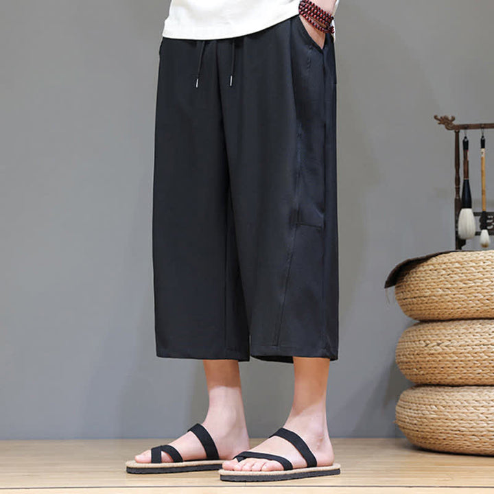 Buddha Stones Summer Casual Minimalist Drawstring Solid Men's Cropped Pants With Pocket - image 19