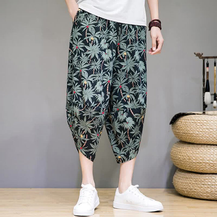 Buddha Stones Summer Boho Casual Drawstring Floral Capri Pants Men's Harem Pants With Pocket - image 1