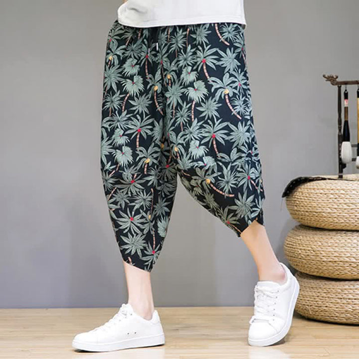 Buddha Stones Summer Boho Casual Drawstring Floral Capri Pants Men's Harem Pants With Pocket - image 2