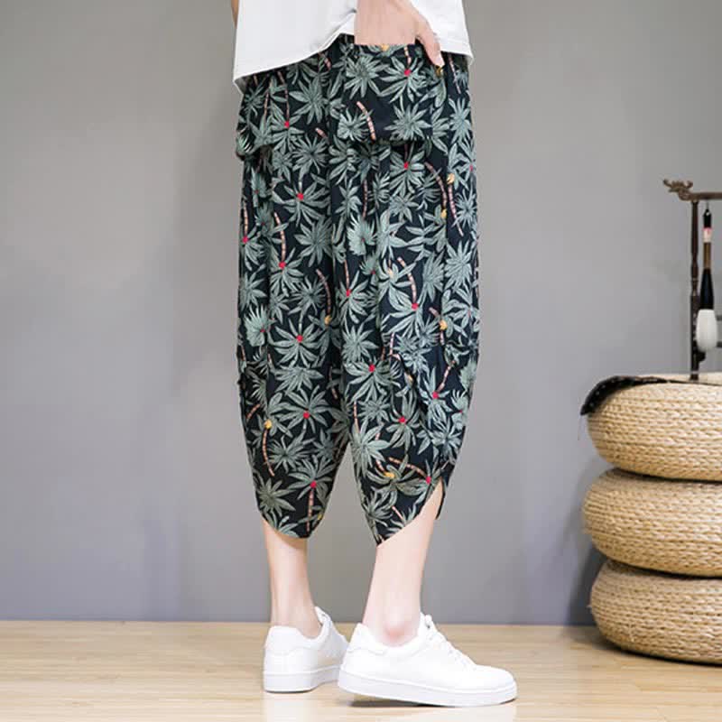 Buddha Stones Summer Boho Casual Drawstring Floral Capri Pants Men's Harem Pants With Pocket - image 3
