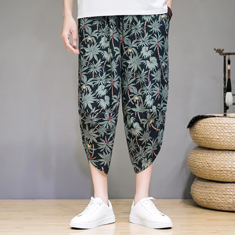 Buddha Stones Summer Boho Casual Drawstring Floral Capri Pants Men's Harem Pants With Pocket - image 4
