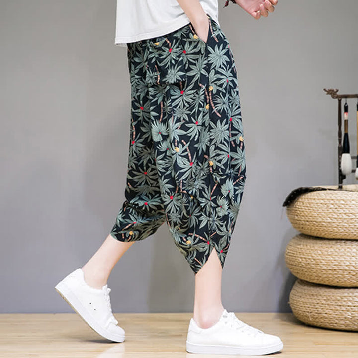 Buddha Stones Summer Boho Casual Drawstring Floral Capri Pants Men's Harem Pants With Pocket - image 5