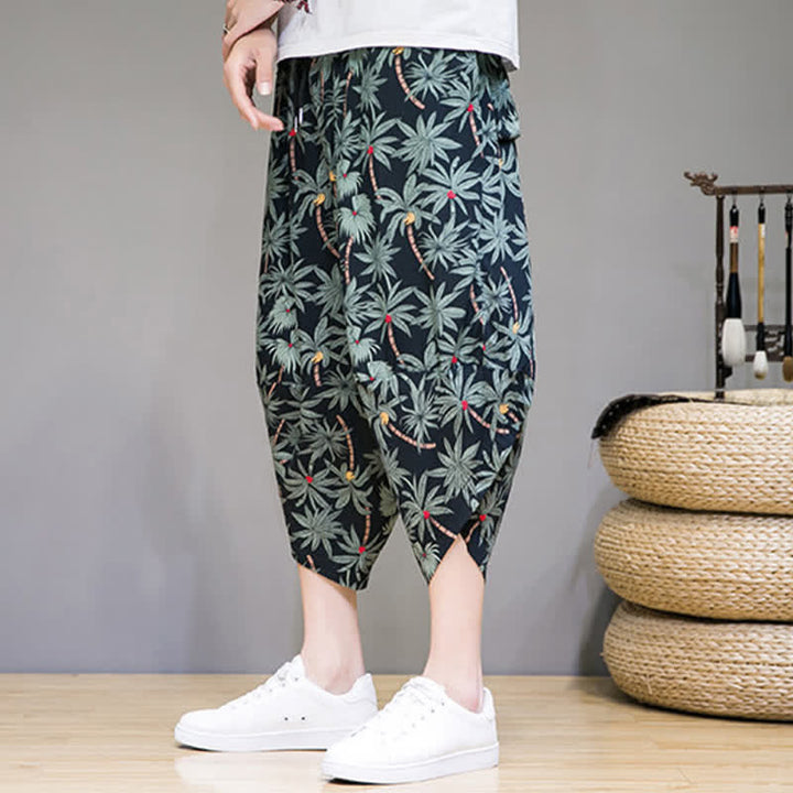 Buddha Stones Summer Boho Casual Drawstring Floral Capri Pants Men's Harem Pants With Pocket - image 6