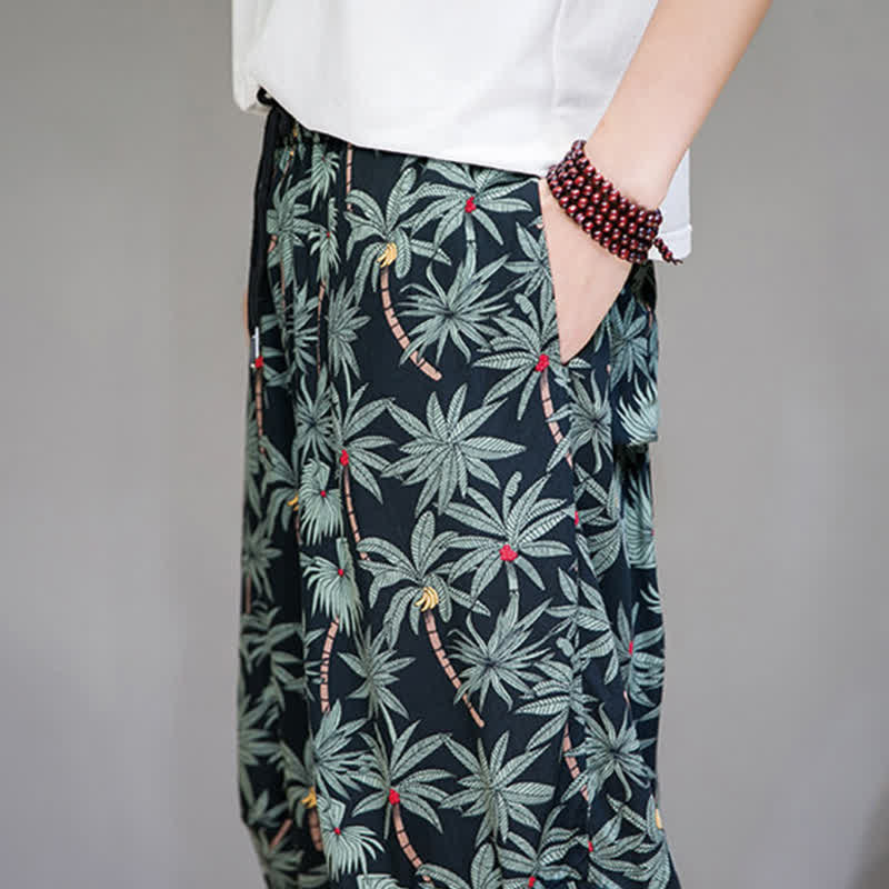 Buddha Stones Summer Boho Casual Drawstring Floral Capri Pants Men's Harem Pants With Pocket - image 9