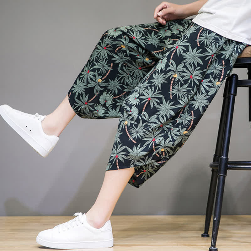 Buddha Stones Summer Boho Casual Drawstring Floral Capri Pants Men's Harem Pants With Pocket - image 7