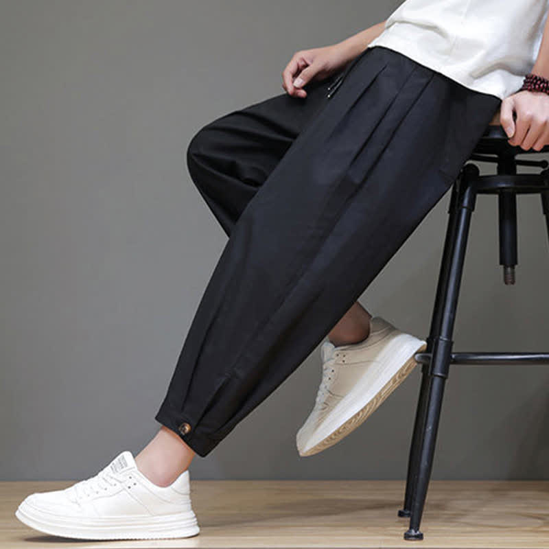 Buddha Stones Summer Casual Minimalist Drawstring Solid Men's Cropped Pants With Pocket - image 11