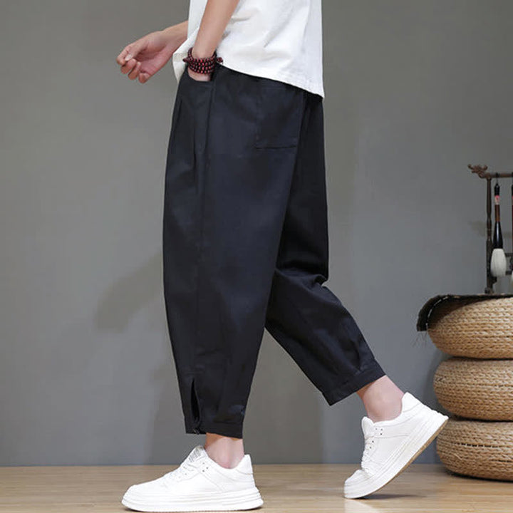 Buddha Stones Summer Casual Minimalist Drawstring Solid Men's Cropped Pants With Pocket - image 9