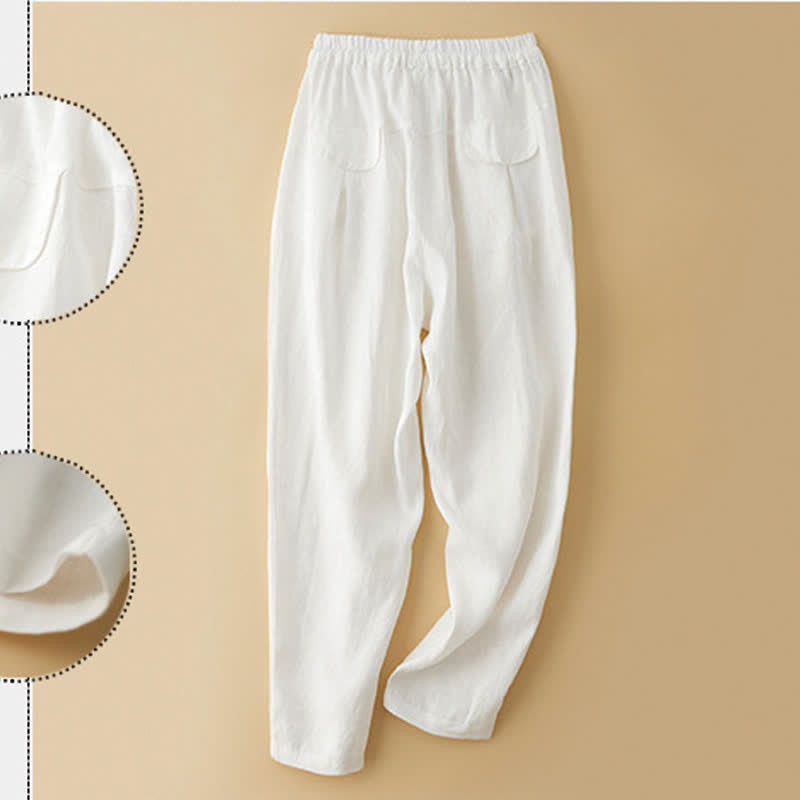 Buddha Stones Summer Casual Minimalist Drawstring Solid Ankle Pants Women's Harem Pants With Pocket - image 12