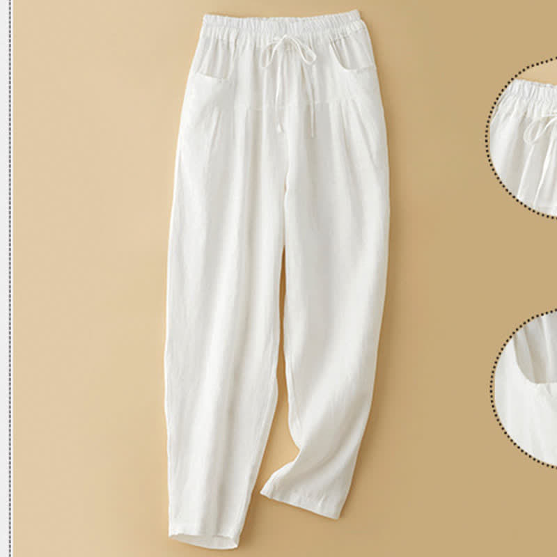Buddha Stones Summer Casual Minimalist Drawstring Solid Ankle Pants Women's Harem Pants With Pocket - image 11
