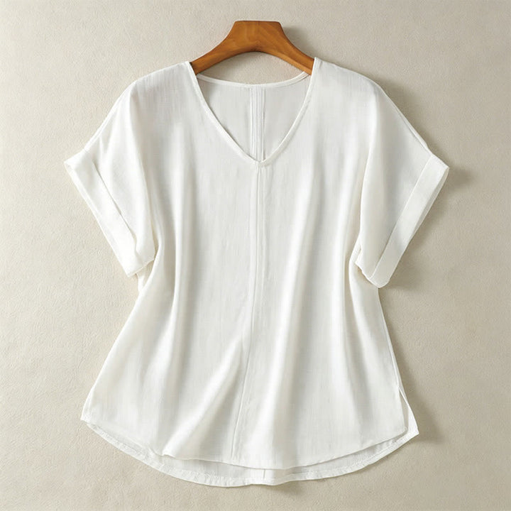 Buddha Stones Summer Casual Minimalist Solid V-Neck Women's Short Sleeve T-Shirts - White - US8-10, UK/AU12-14, EU40-42 (2XL) - image 11
