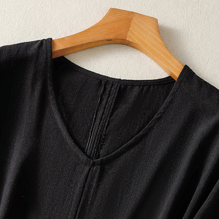 Buddha Stones Summer Casual Minimalist Solid V-Neck Women's Short Sleeve T-Shirts - image 8