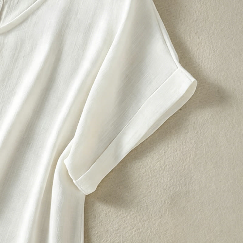 Buddha Stones Summer Casual Minimalist Solid V-Neck Women's Short Sleeve T-Shirts - image 18