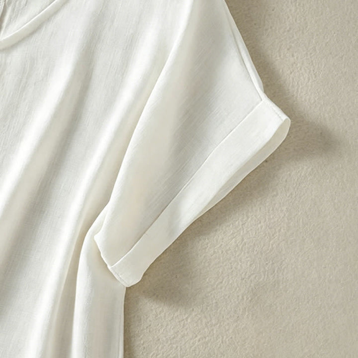Buddha Stones Summer Casual Minimalist Solid V-Neck Women's Short Sleeve T-Shirts - image 18